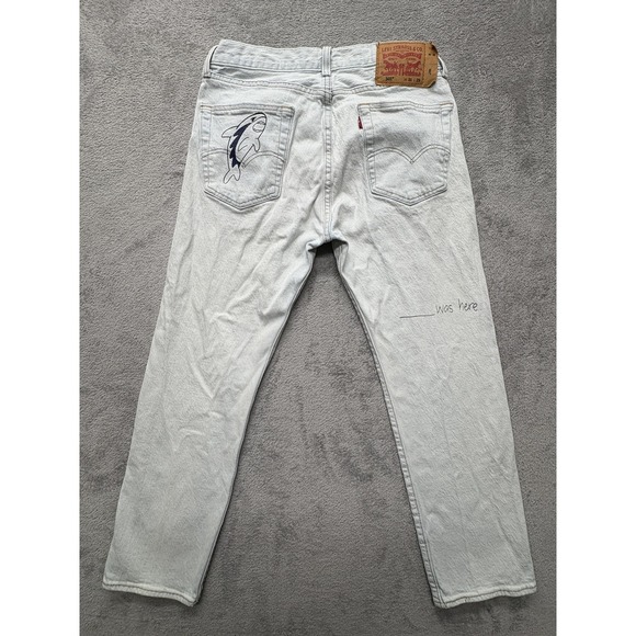 Levis 501 Jeans Mens Measured 31x27 Light Wash Custom Doodle Graffiti Artwork - Picture 2 of 7